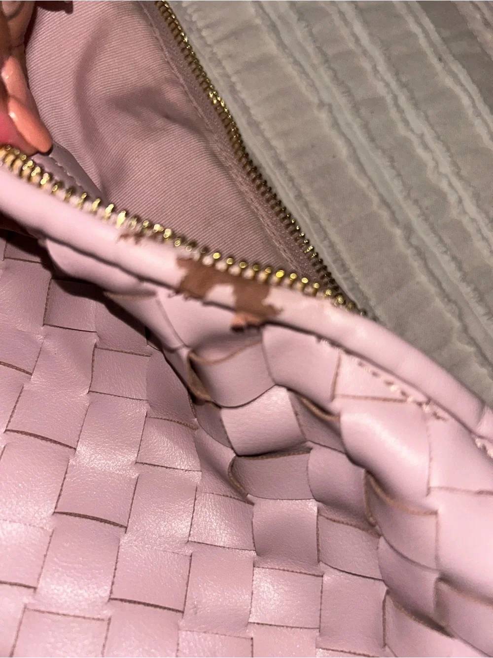 Anthropologie Woven Hobo Bag in Dusty Pink with Gold Accents